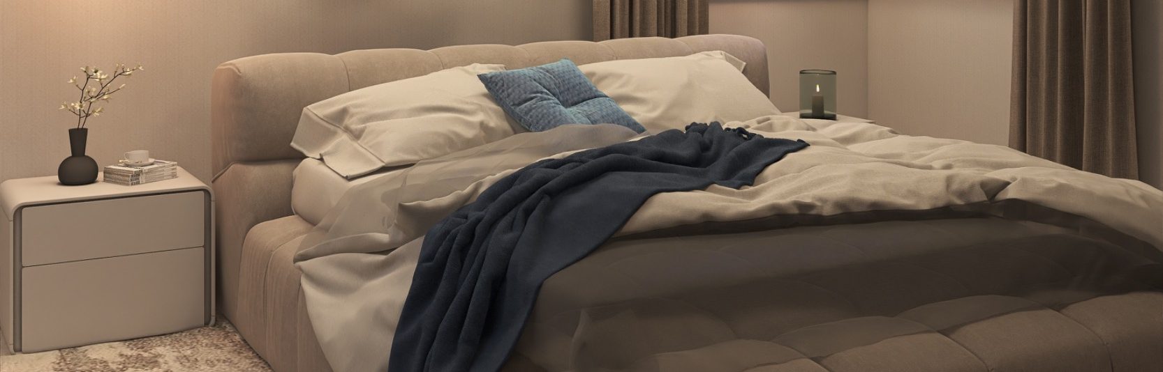 Modernes Schlafzimmer in gedeckten Brauntönen 3D-Visualisierung von JM Interior Design - Schlafzimmer