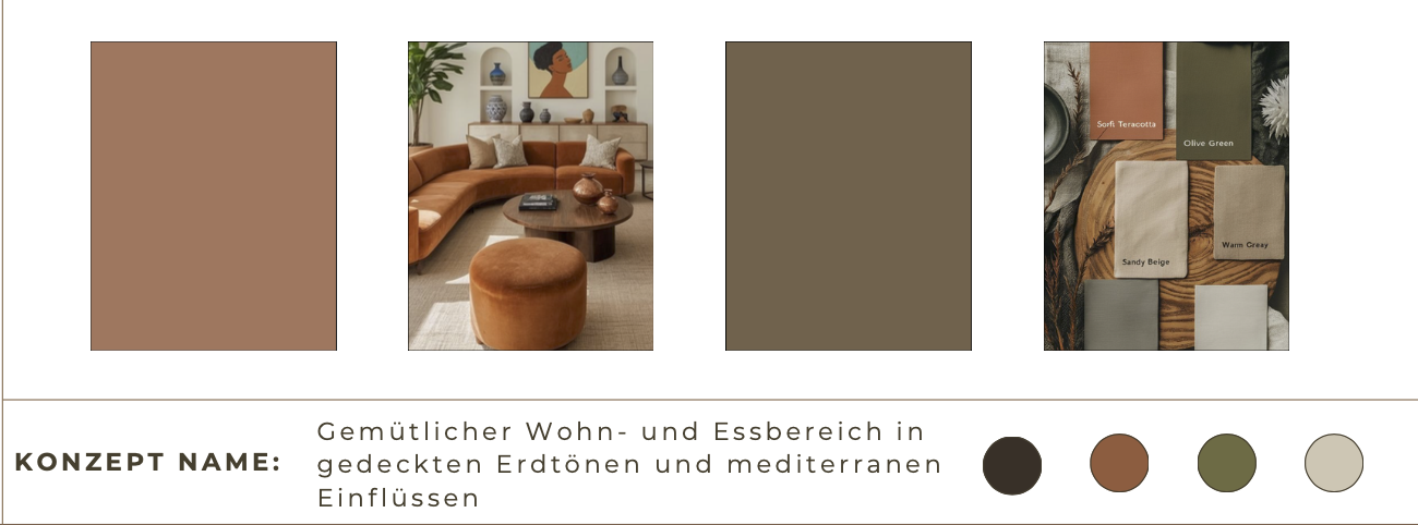 Moodboard mit erster Farbauswahl für die Einrichtungsberatung Interior Design Konzept von JM Interior Design