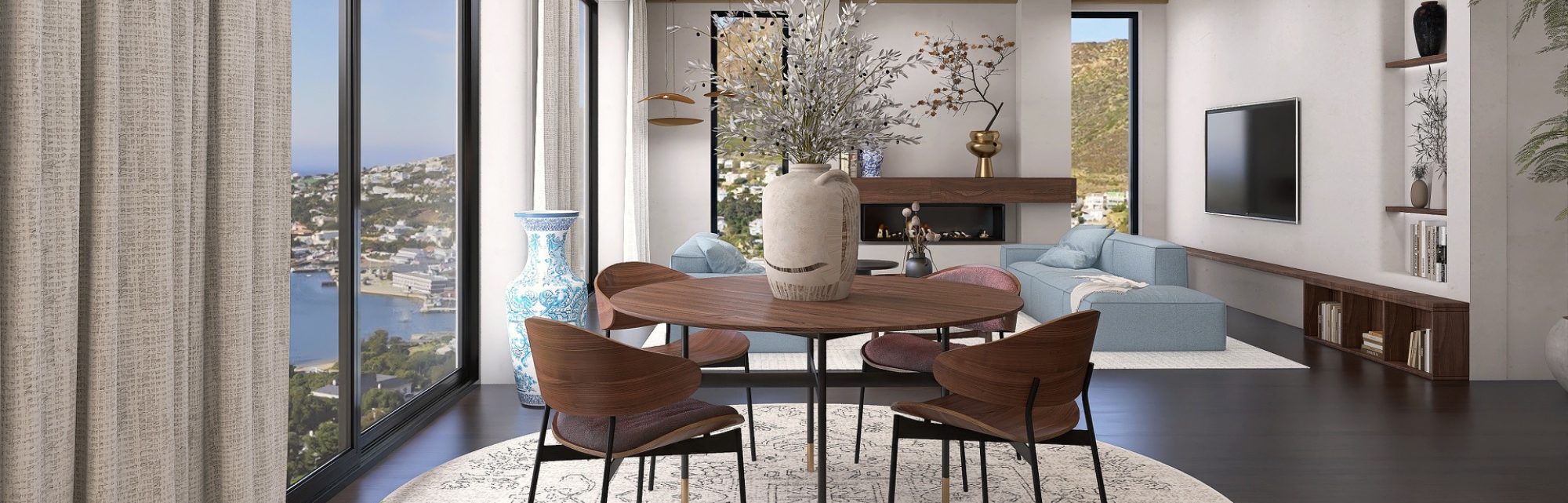Interior Design Konzept von einem maritimen Wohn- und Essbereich Wohn- und Essbereich von JM Interior Design